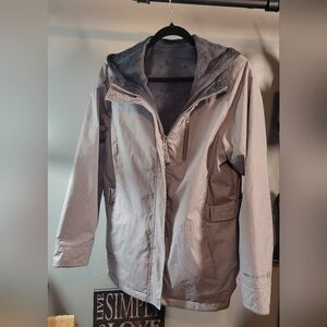 Gray Hooded Raincoat with Full-Length Zipper